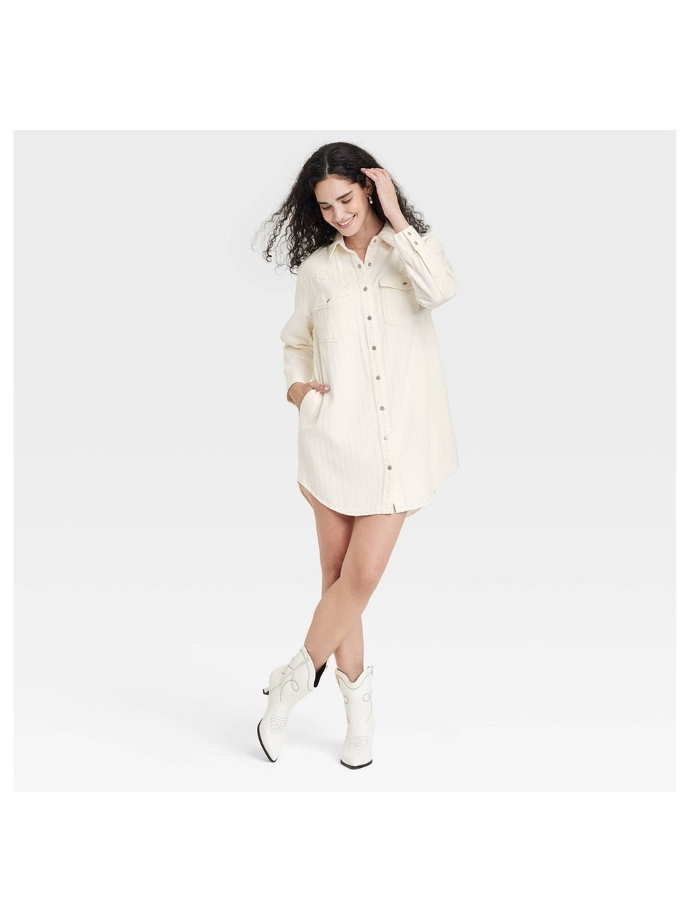 Universal Thread Cream Button-Front Shirt Dress